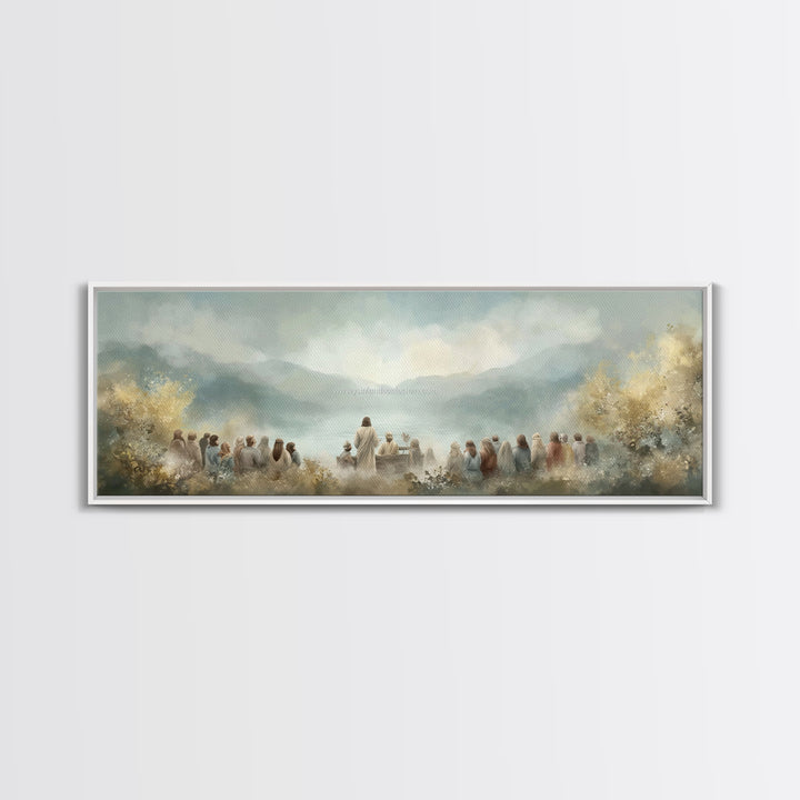 Sacred Shore Harmony | Framed Canvas Print | Christian Art Canvas | Panoramic Frame | Jesus Painting | Christian Decor | Christmas Wall Art