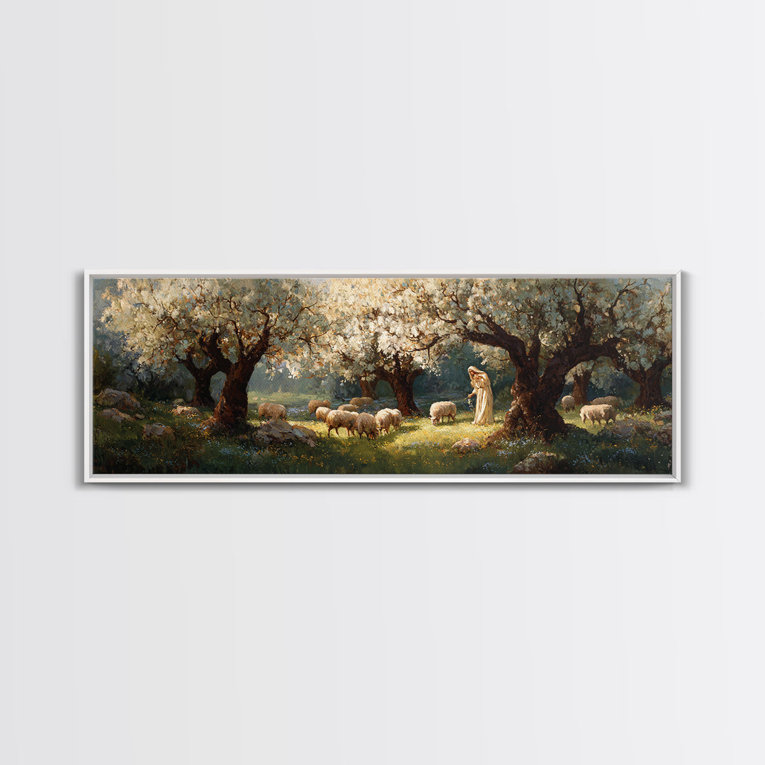 Blossoms Of Guidance | Framed Canvas Print | Panoramic Painting | Christian Art | Jesus Canvas Art | Christian Wall Art | Christian Gift