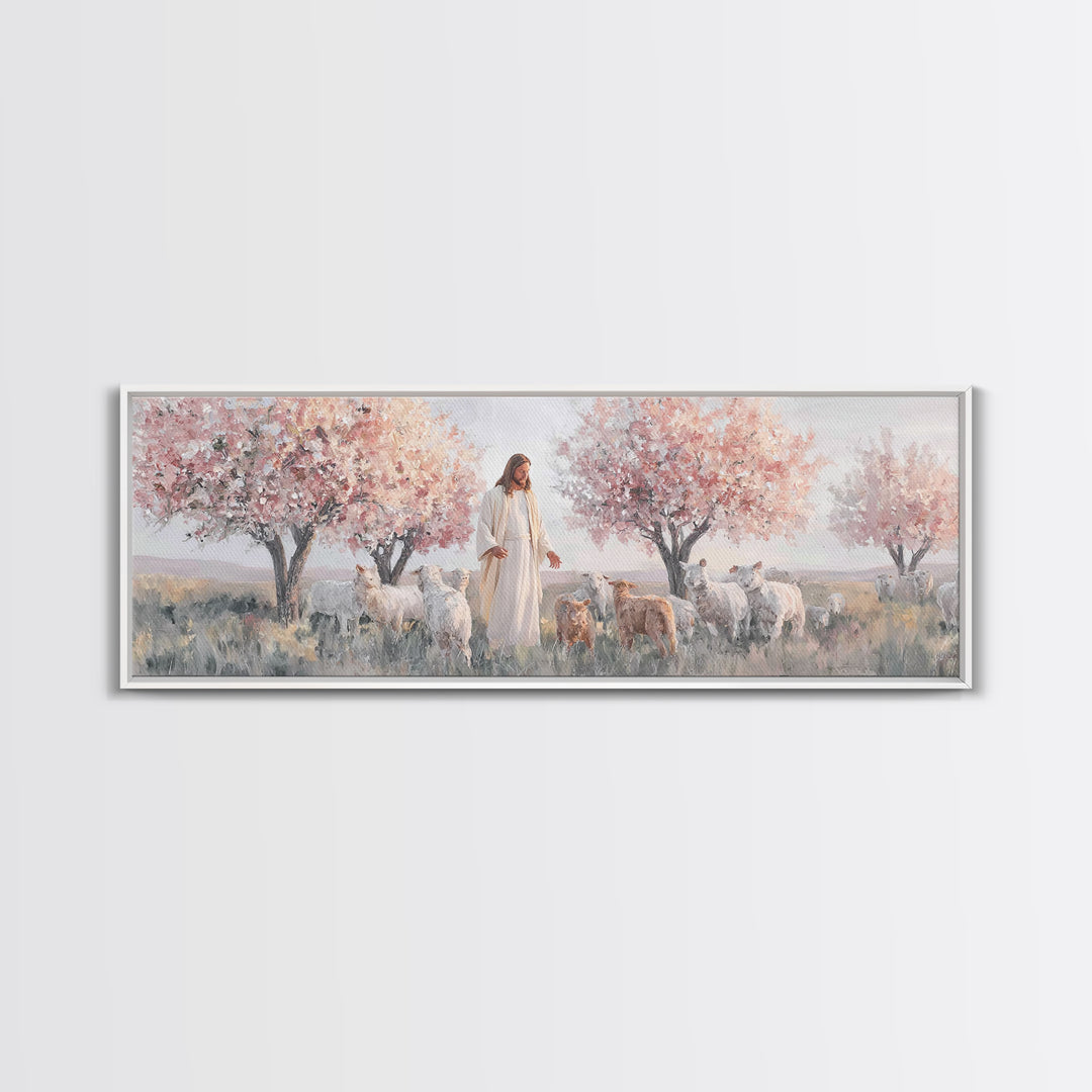 Blush Orchard Peace, Framed Canvas Print, Panoramic Painting, Christian Paintings, Jesus Canvas Art, Christian Wall Art, Christian Art Prin