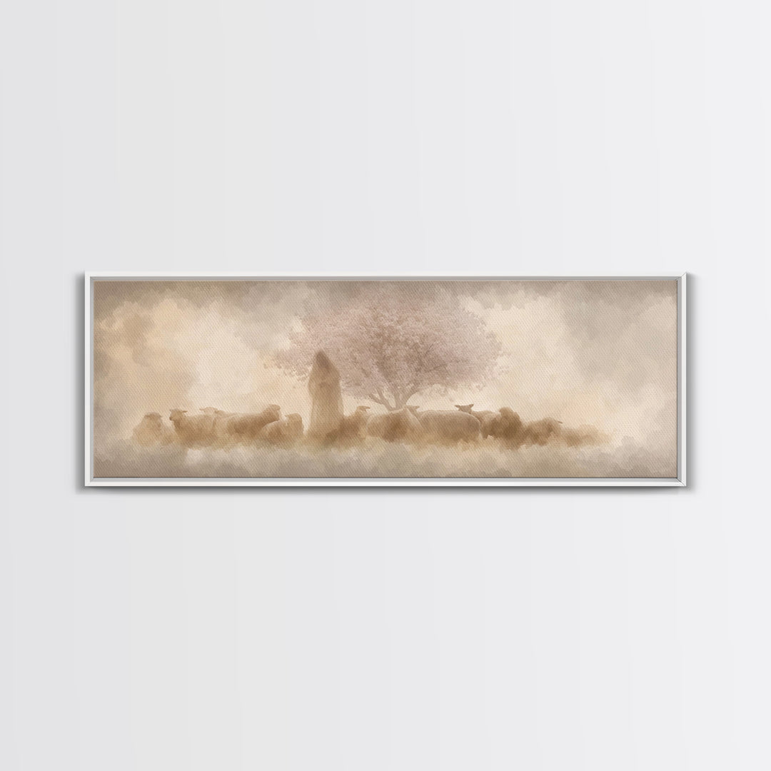 Soft Blossom Keeper – Framed Canvas Print – Panoramic Painting – Christian Wall Art – Jesus Canvas Art – Christian Decoration – Christian P