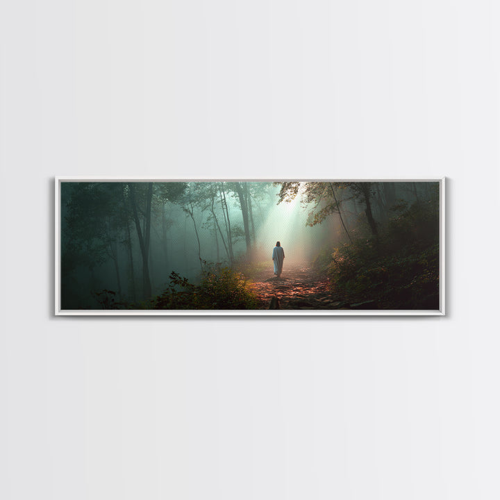 Hope In The Pines - Framed Canvas Print - Panoramic Wall Art - Christian Art Canvas - Jesus Painting - Christmas Art - Christian Decor