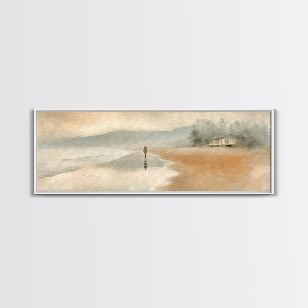 Quiet Coastal Grace | Framed Canvas Print | Christian Art Canvas | Jesus Painting | Panoramic Painting | Christian Wall Art | Christmas Art
