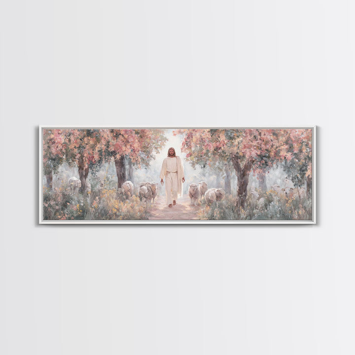 Garden Of Gentle Light | Framed Canvas Print | Panoramic Art | Christian Wall Art | Jesus Painting | Christian Art Canvas | Christmas Art