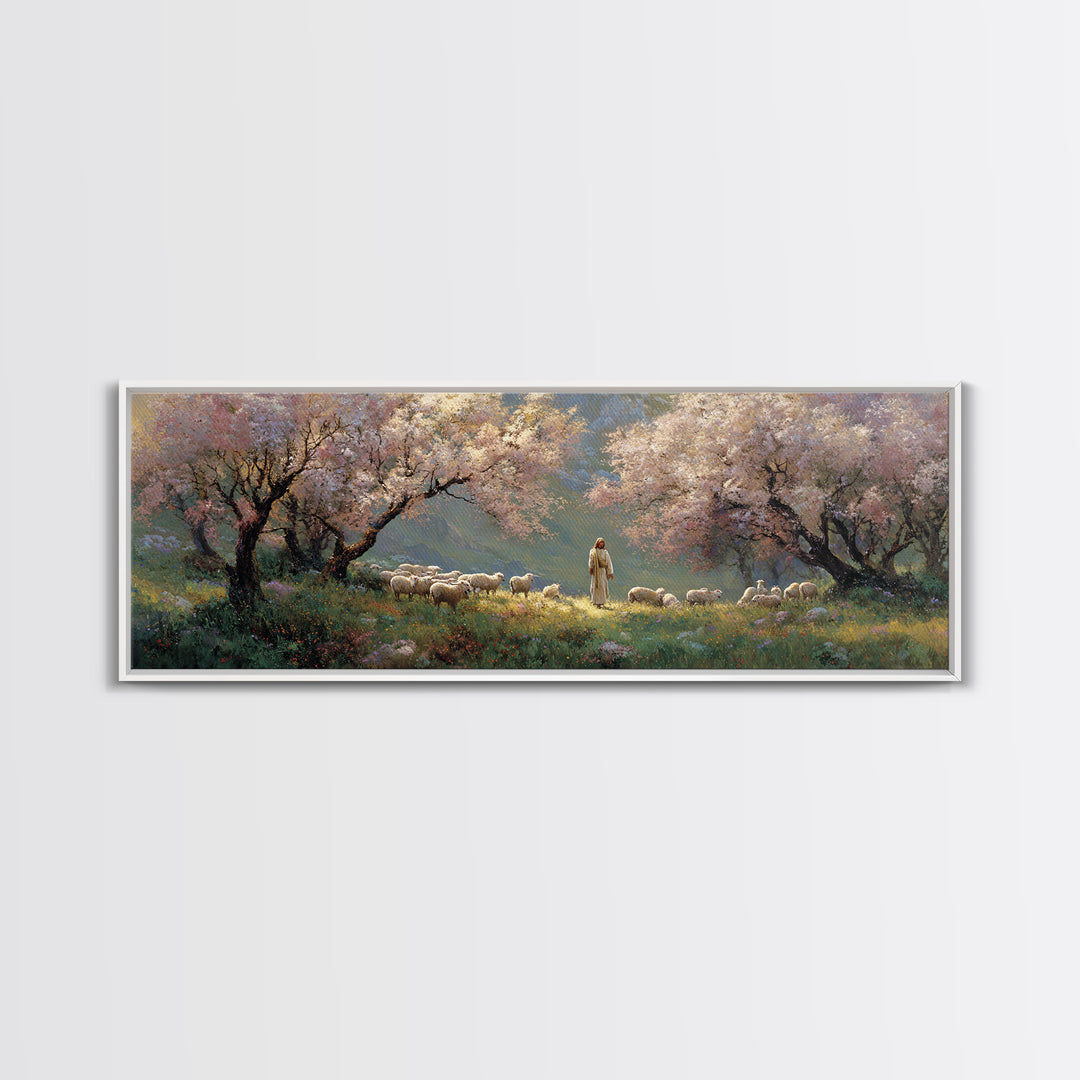 Springtime Grace, Framed Canvas Print, Panoramic Wall Art, Jesus Painting, Christian Wall Art, Christian Art Canvas, Christmas Art