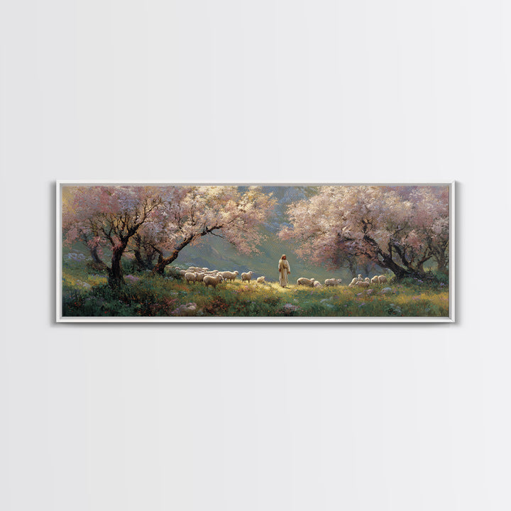 Springtime Grace, Framed Canvas Print, Panoramic Wall Art, Jesus Painting, Christian Wall Art, Christian Art Canvas, Christmas Art