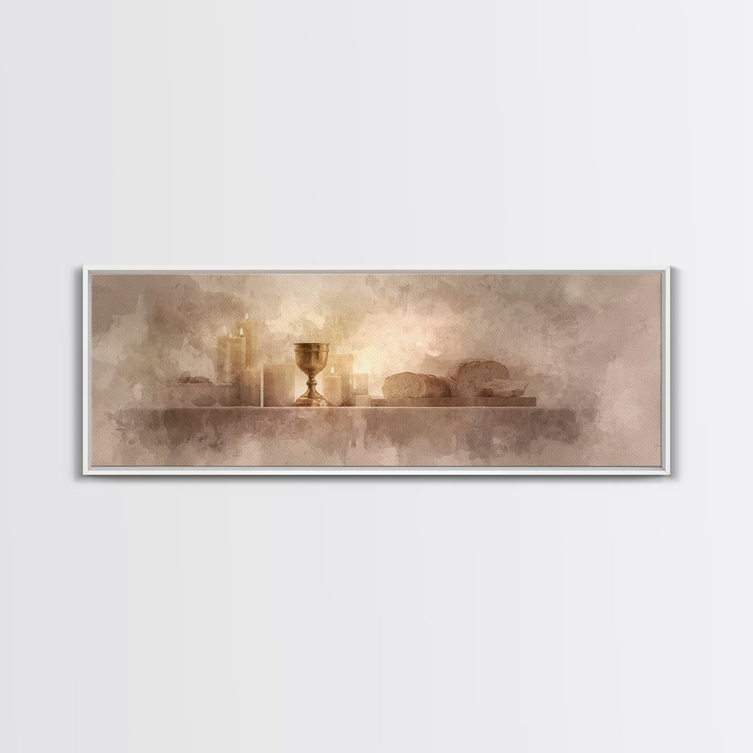 Holy Feast Glow | Framed Canvas Print | Panoramic Print | Christian Wall Art | Christian Art Canvas | Christmas Art | Modern Christian Art
