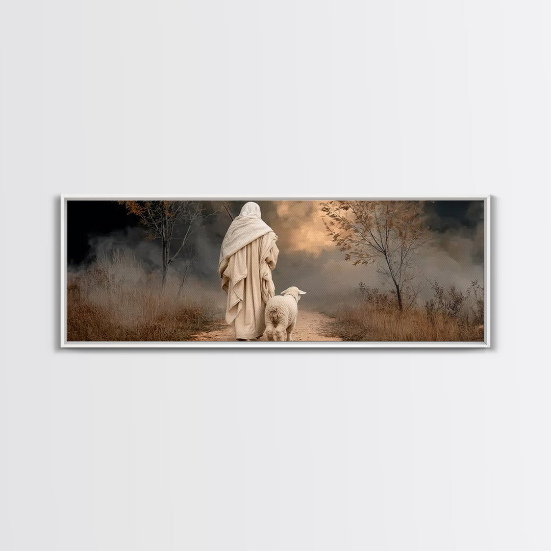 Guiding Through Midnight, Framed Canvas Print, Christian Christmas Art, Jesus Painting Canvas, Panoramic Art, Christian Wall Art, Christmas
