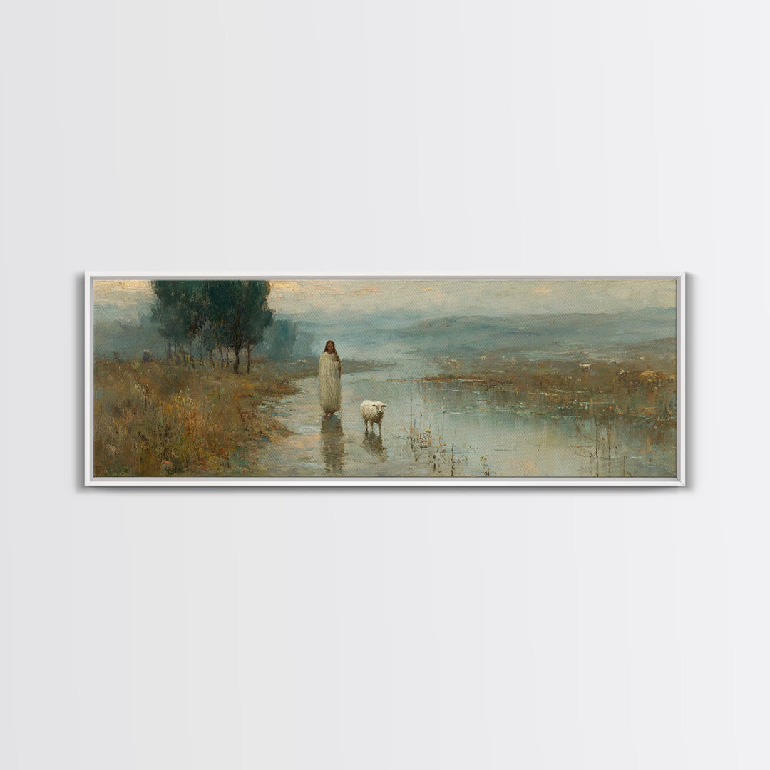 Still Waters Hope – Framed Canvas Print – Christian Art Painting – Panoramic Wall Art – Jesus Art Print – Christian Christmas Art – Christi
