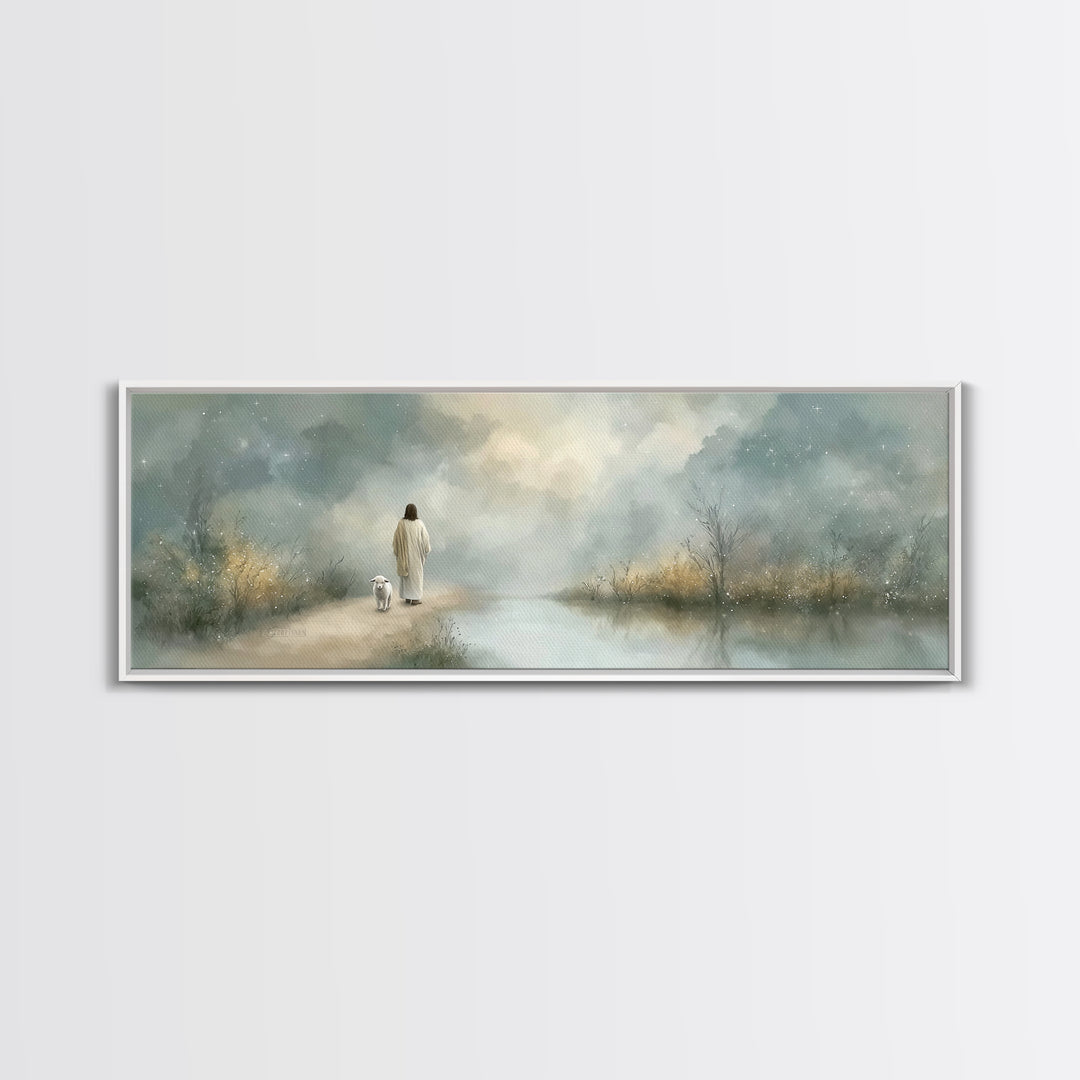 Starry Fields Promise | Framed Canvas Print | Christian Art Canvas | Jesus Painting | Panoramic Frame | Christian Wall Art | Christmas Art
