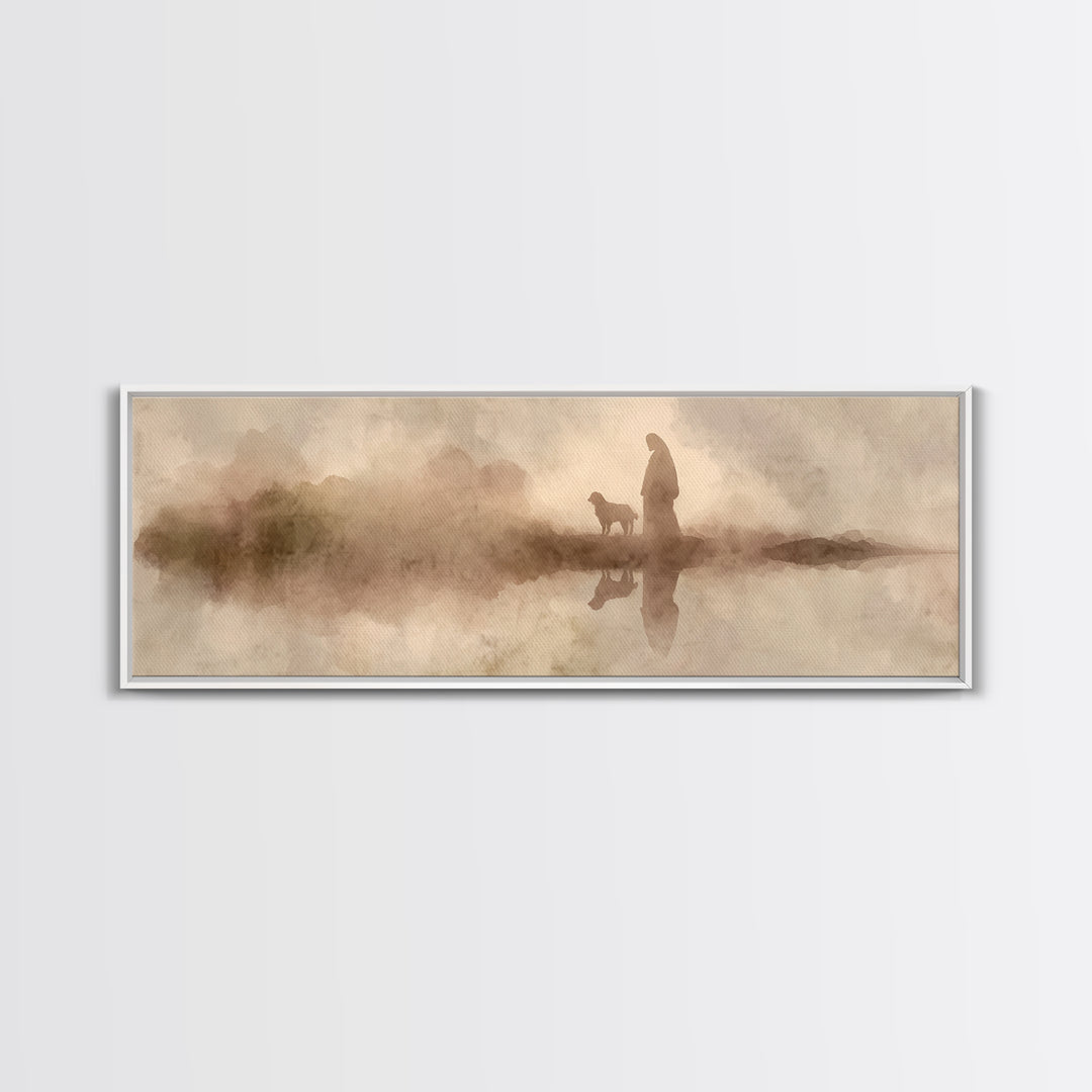 Desert Light Walk – Framed Canvas Print – Christian Wall Art – Panoramic Painting – Jesus Art Canvas – Christian Art Print – Christmas Wall