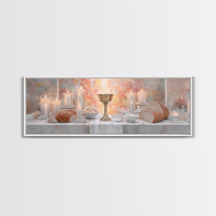 Light Of Communion – Framed Canvas Print – Panoramic Painting – Christian Art Print – Christian Wall Art – Minimalist Christian Art – Chris