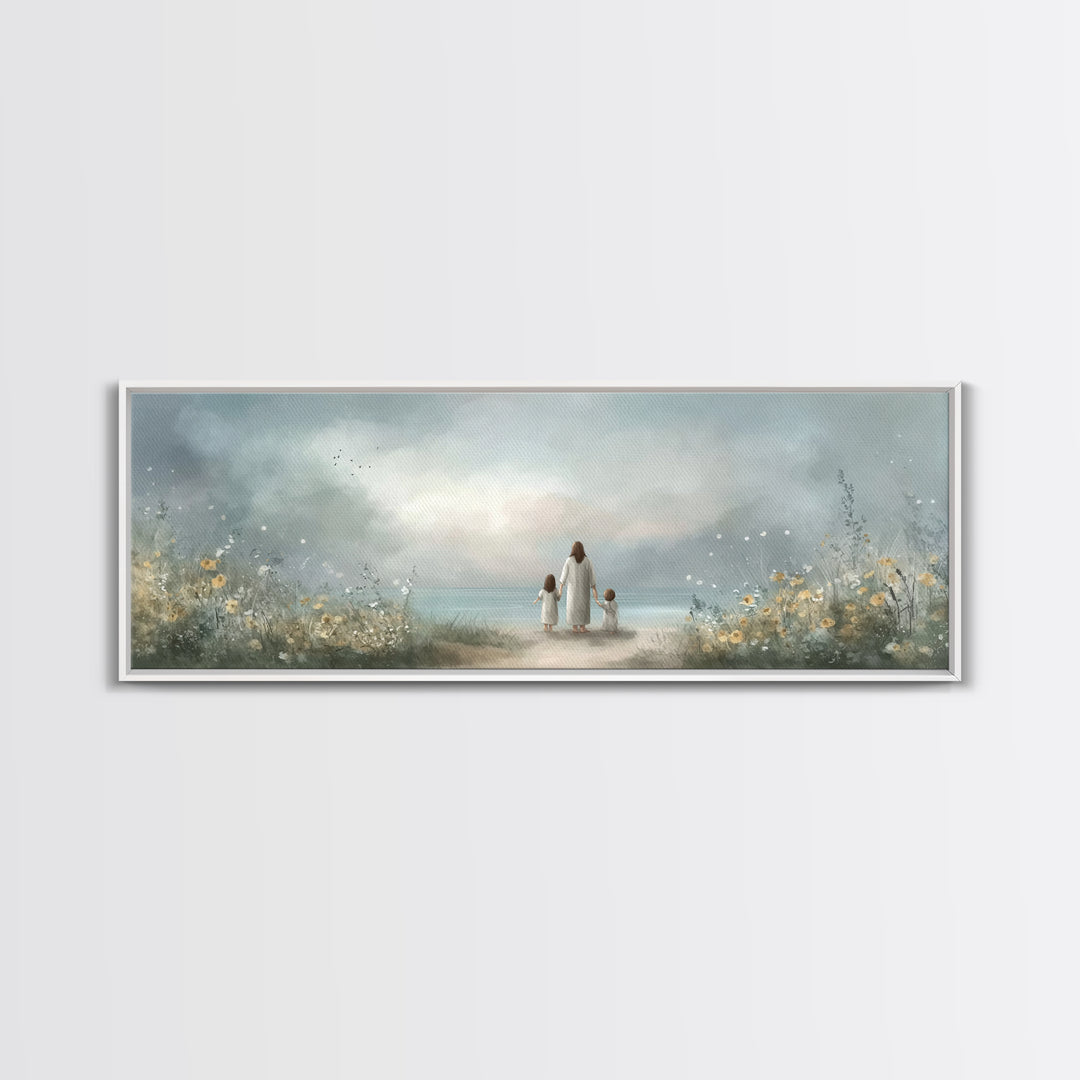 Shoreline Of Hope, Framed Canvas Print, Panoramic Painting, Christian Art Canvas, Jesus Painting, Christian Wall Art, Christian Art Gift