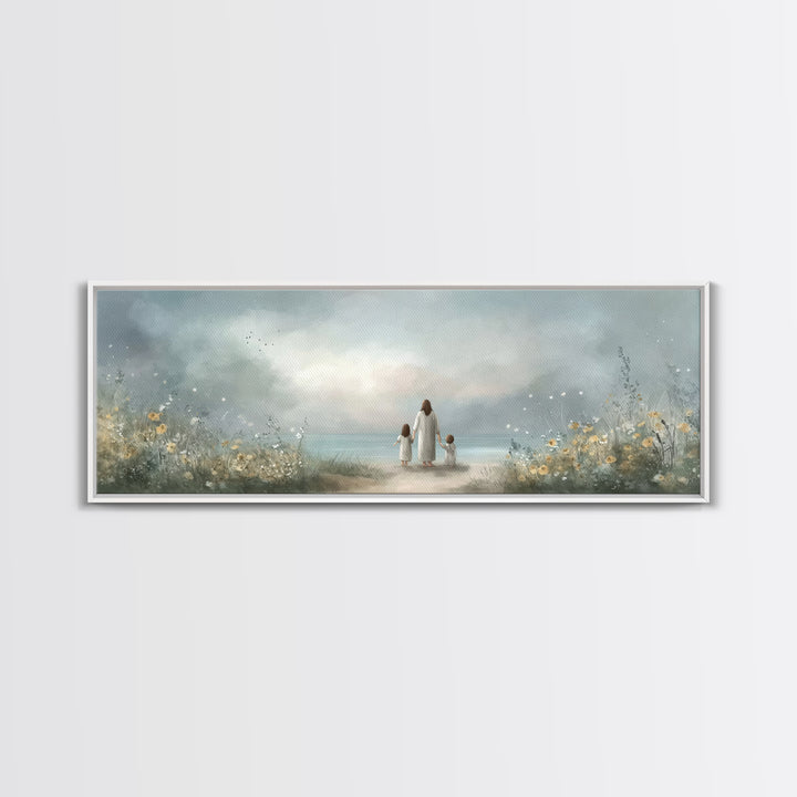 Shoreline Of Hope, Framed Canvas Print, Panoramic Painting, Christian Art Canvas, Jesus Painting, Christian Wall Art, Christian Art Gift