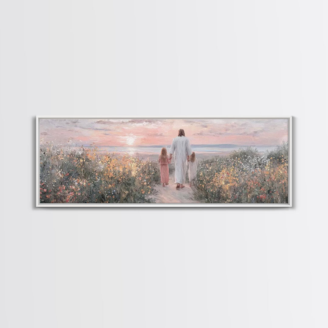 Walk In The Light – Framed Canvas Print – Panoramic Print – Jesus Painting – Christian Art Canvas – Christian Wall Art – Christian Gift Ide