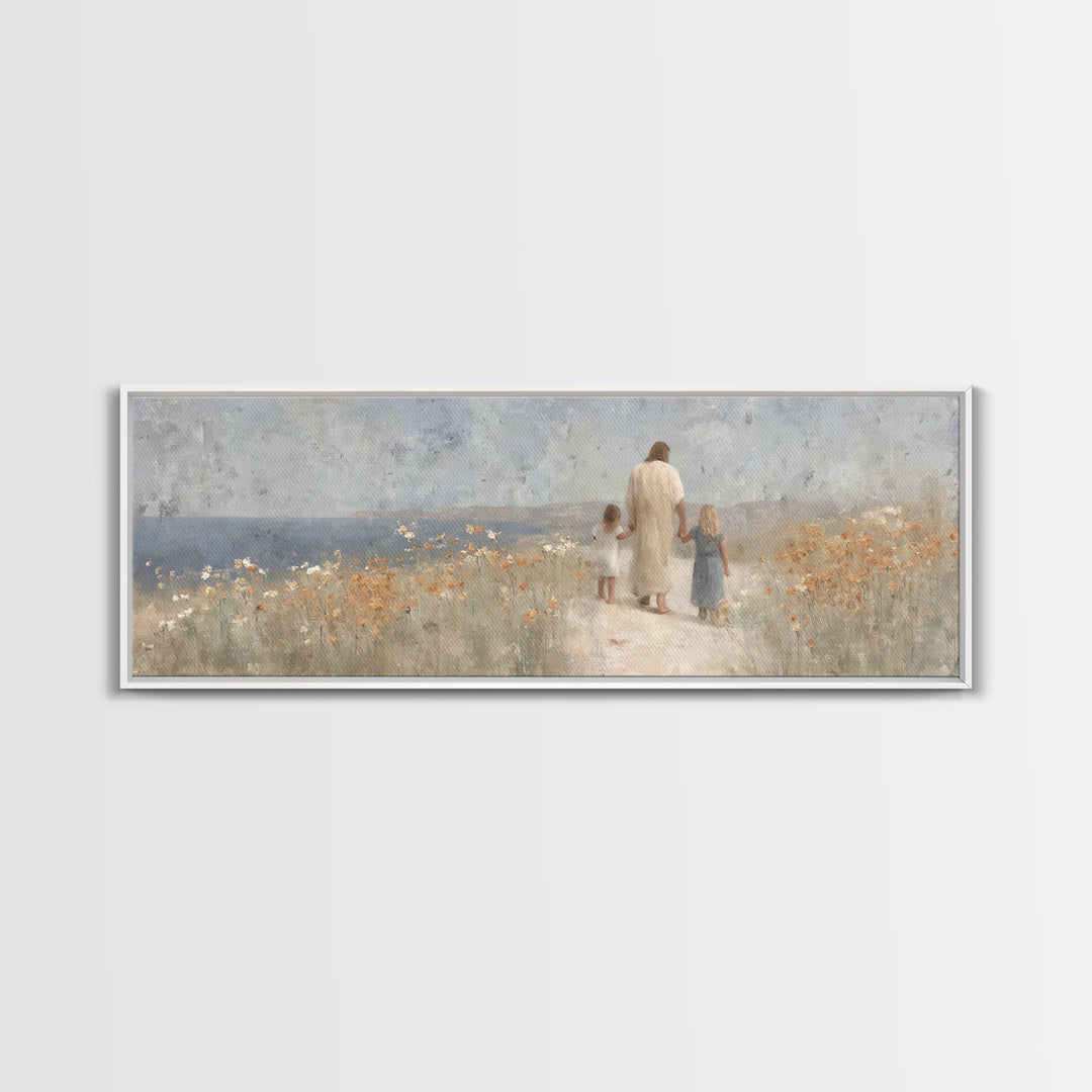Path Of Gentle Faith, Framed Canvas Print, Panoramic Wall Art, Christian Art Canvas, Jesus Painting, Christian Art Prints, Christian Decor
