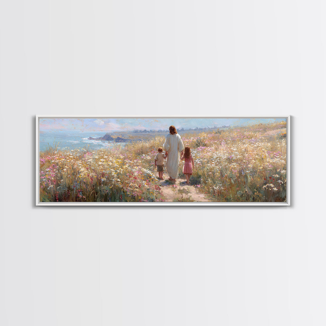 Wildflower Journey – Framed Canvas Print – Panoramic Art – Jesus Painting – Christian Art Canvas – Christian Wall Art – Christian Gift Idea