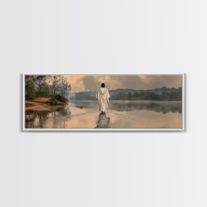 Gentle Shepherd, Framed Canvas Print, Panoramic Wall Art, Christian Painting, Jesus Art Print, Christian Art Canvas, Christian Christmas Ar