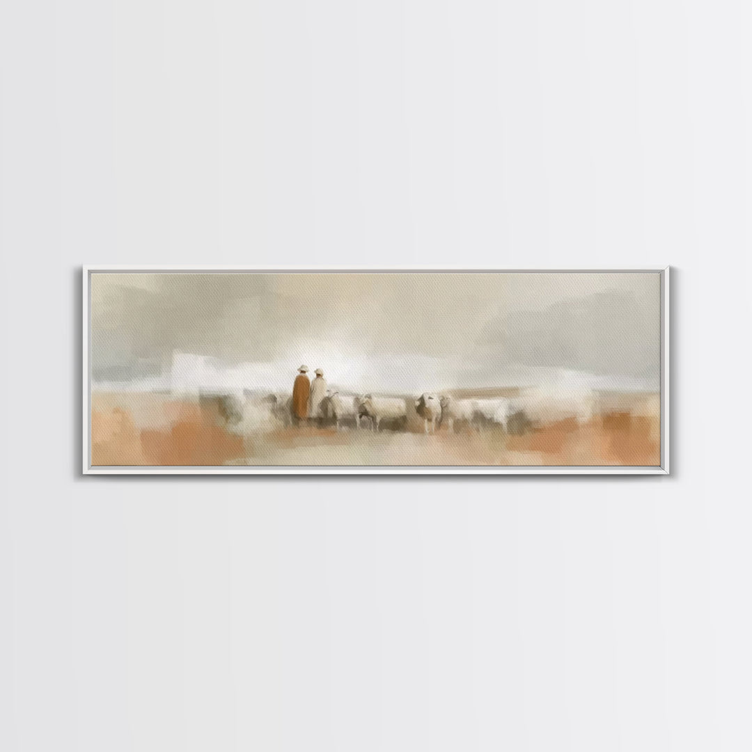 Silent Flock Journey, Framed Canvas Print, Panoramic Art, Christian Art Print, Christian Christmas Art, Jesus Canvas Art, Christian Wall Ar