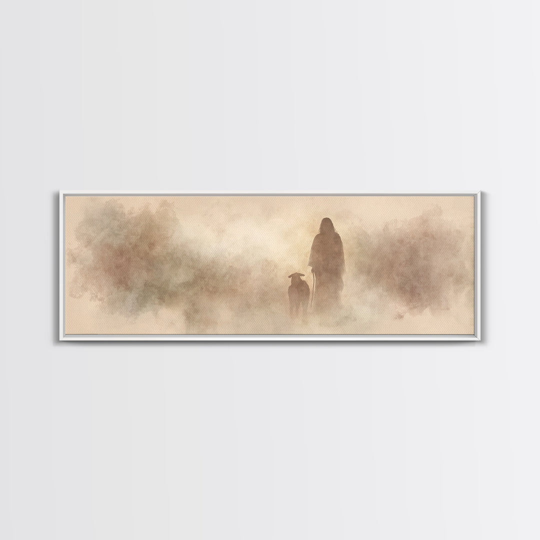 Guiding Shepherd – Framed Canvas Print – Panoramic Painting – Christian Art – Christian Canvas – Jesus Painting – Christian Decor