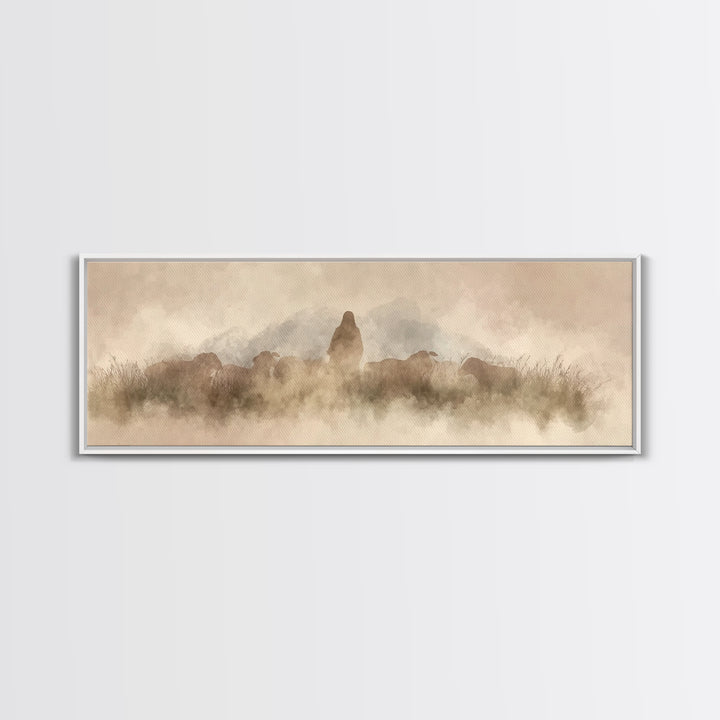 Lambkeeper’s Light – Framed Canvas Print – Panoramic Wall Art – Christian Art Painting – Jesus Canvas Art – Christian Christmas Art – Chris