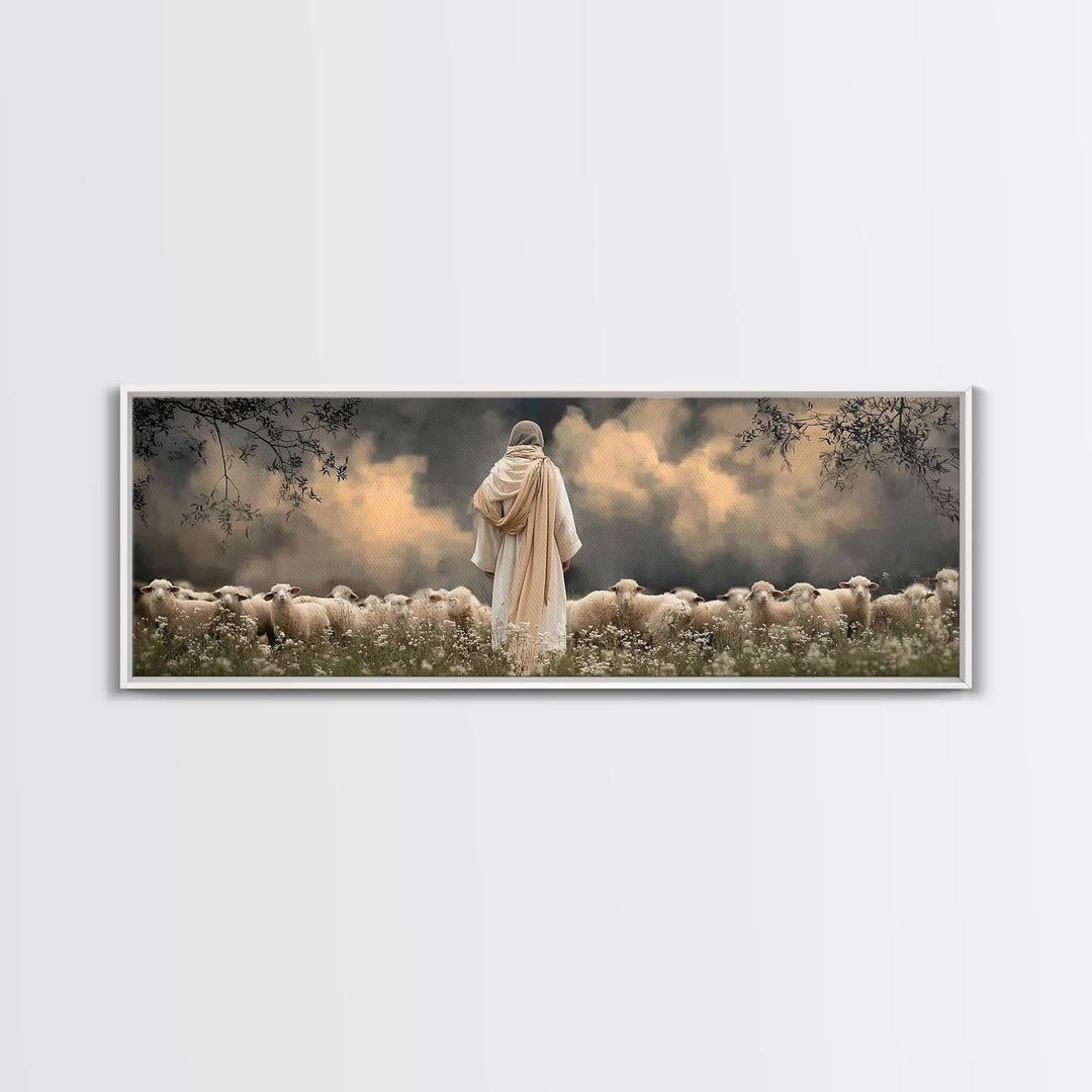 Still Waters Glory – Framed Canvas Print – Panoramic Wall Art – Christian Art Canvas – Jesus Art Print – Moody Christmas Art – Christian De