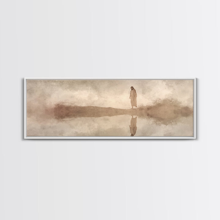Heaven’s Guiding Shore | Framed Canvas Print | Panoramic Frame | Christian Wall Art | Jesus Painting | Christian Christmas Decor | Modern C