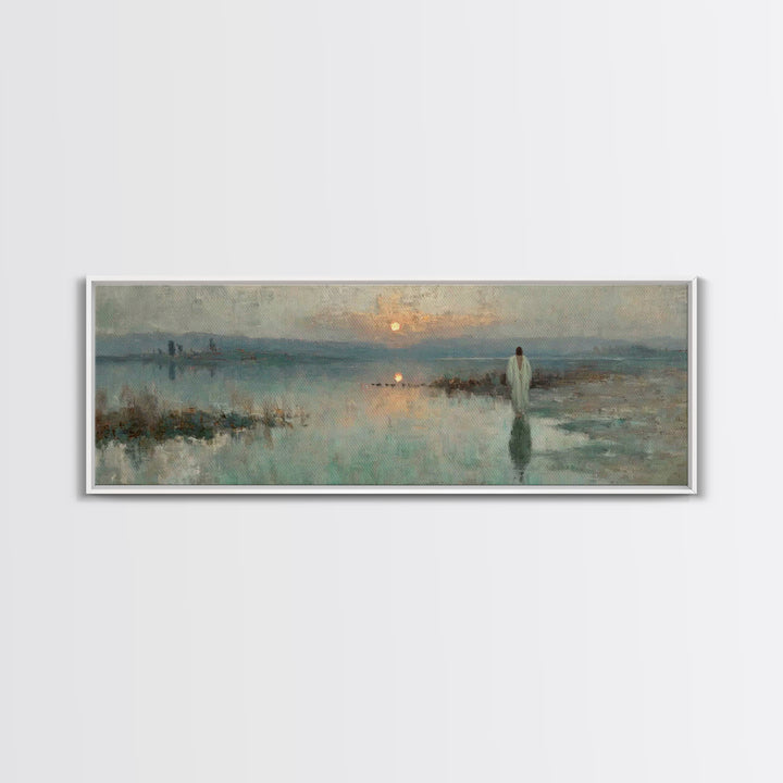 Heavenly Stillness, Framed Canvas Print, Christian Art Canvas, Panoramic Wall Art, Jesus Painting, Christian Wall Art