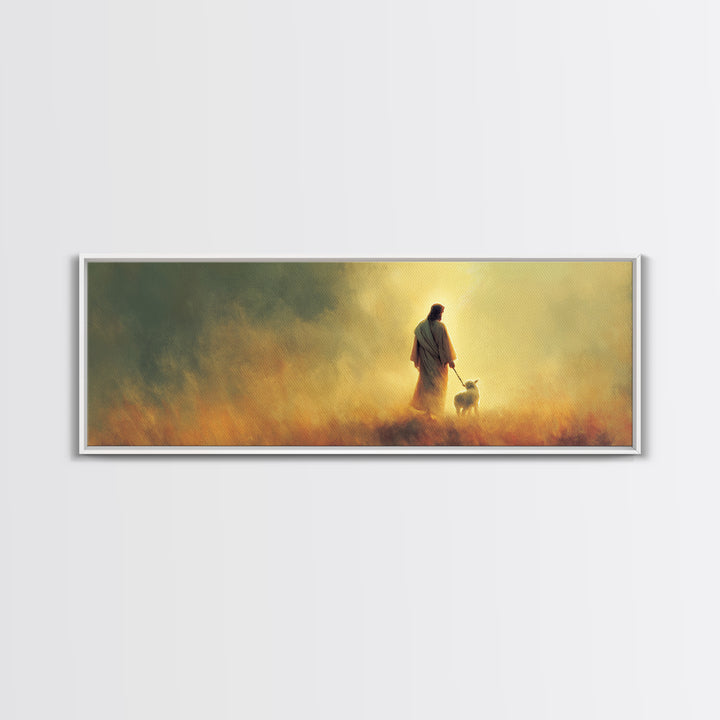 Quiet Shepherd Path – Framed Canvas Print – Christian Wall Art – Panoramic Frame – Christian Art Canvas – Jesus Painting