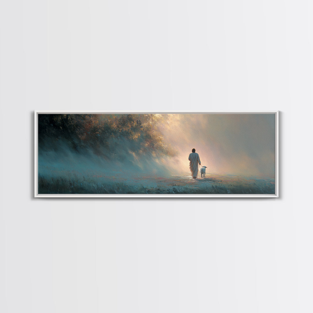 Peaceful Journey, Framed Canvas Print, Christian Art Canvas, Panoramic Painting, Christian Wall Art, Jesus Painting