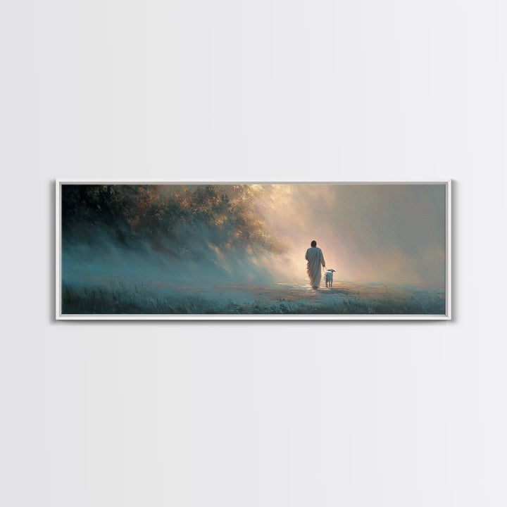 Peaceful Journey, Framed Canvas Print, Christian Art Canvas, Panoramic Painting, Christian Wall Art, Jesus Painting