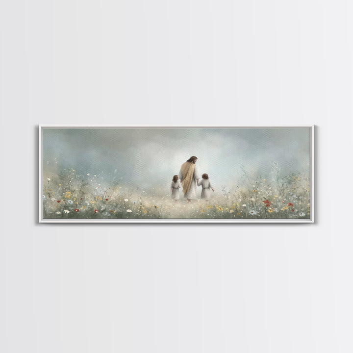 Gentle Lamb Path | Framed Canvas Print | Christian Wall Art | Panoramic Art | Christian Art Canvas | Jesus Painting