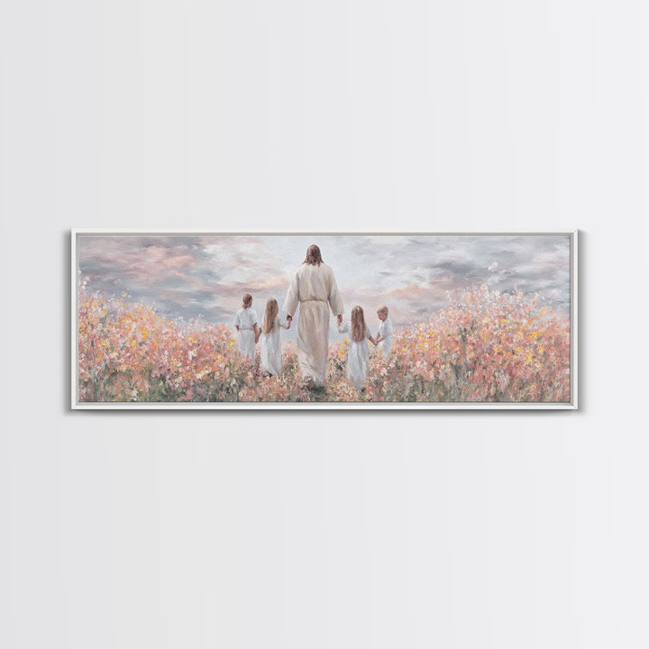 Circle Of Blessings, Framed Canvas Print, Jesus Painting, Christian Wall Art, Panoramic Art, Christian Art Canvas
