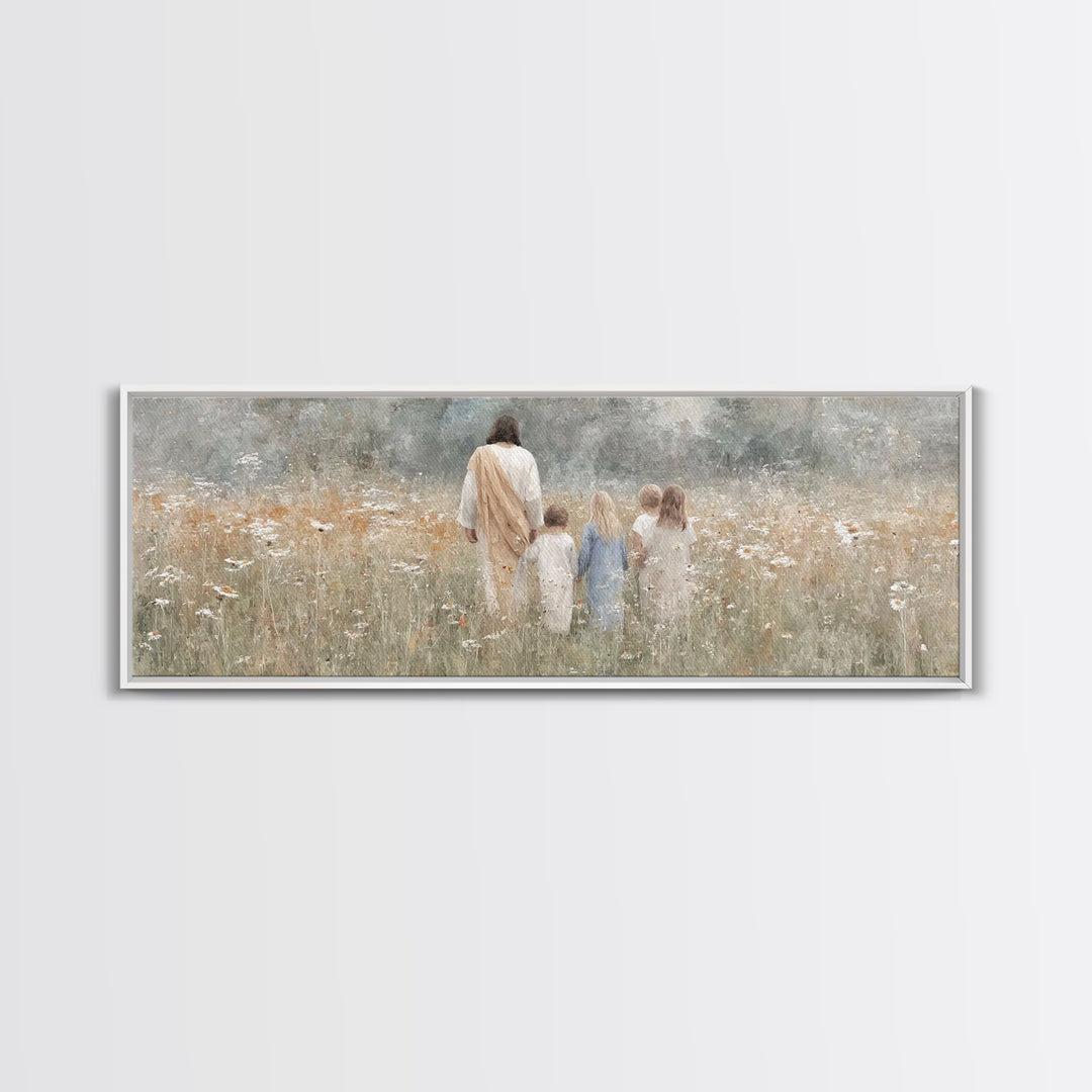 Heavenly Meadow – Framed Canvas Print – Extra Wide Art – Christian Art Canvas – Christian Wall Art – Jesus Painting – Christmas Art – Chris