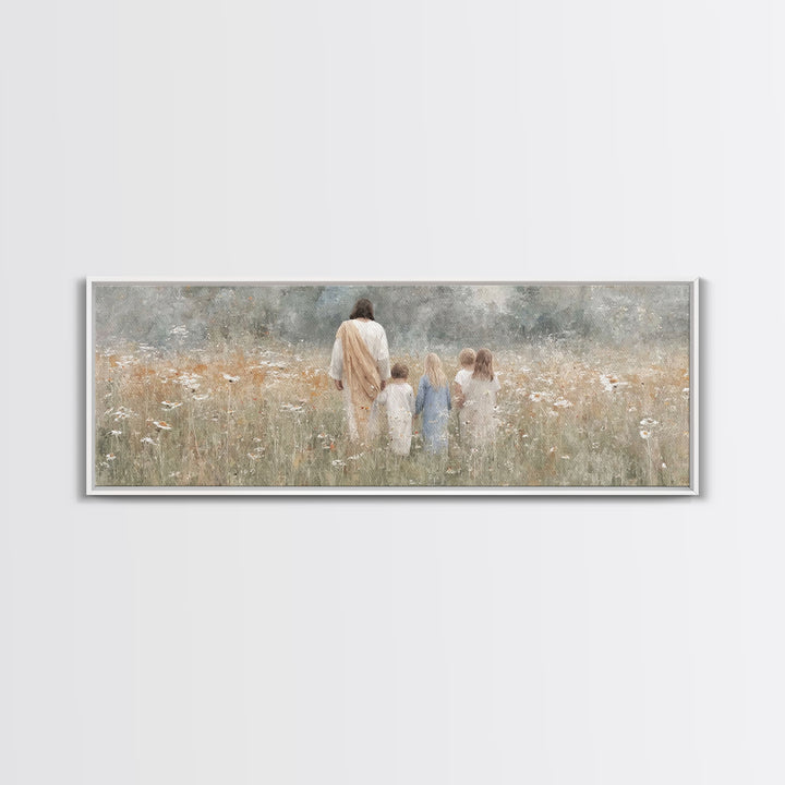 Heavenly Meadow – Framed Canvas Print – Extra Wide Art – Christian Art Canvas – Christian Wall Art – Jesus Painting – Christmas Art – Chris