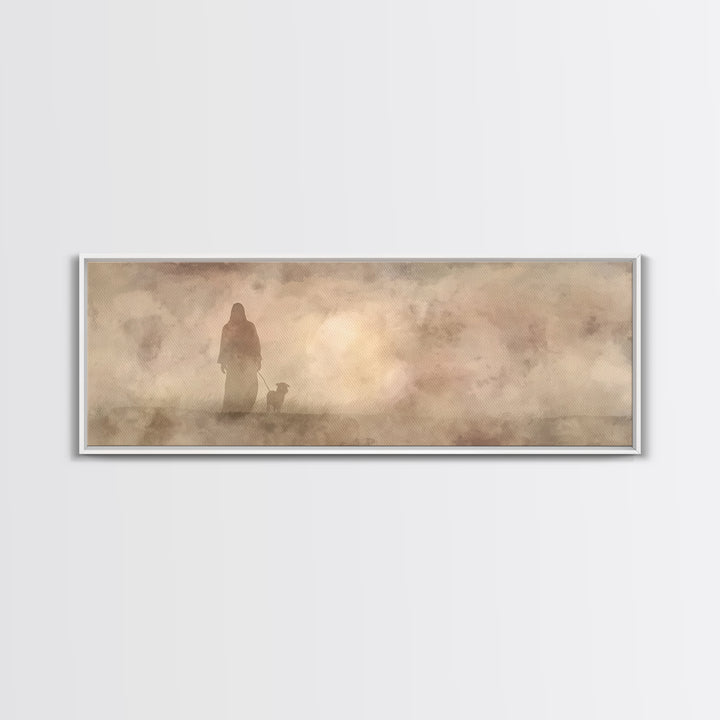 Shepherd’s Path, Framed Canvas Print, Panoramic Frame, Christian Wall Art, Christian Art Canvas, Jesus Painting, Christian Decor, Christmas