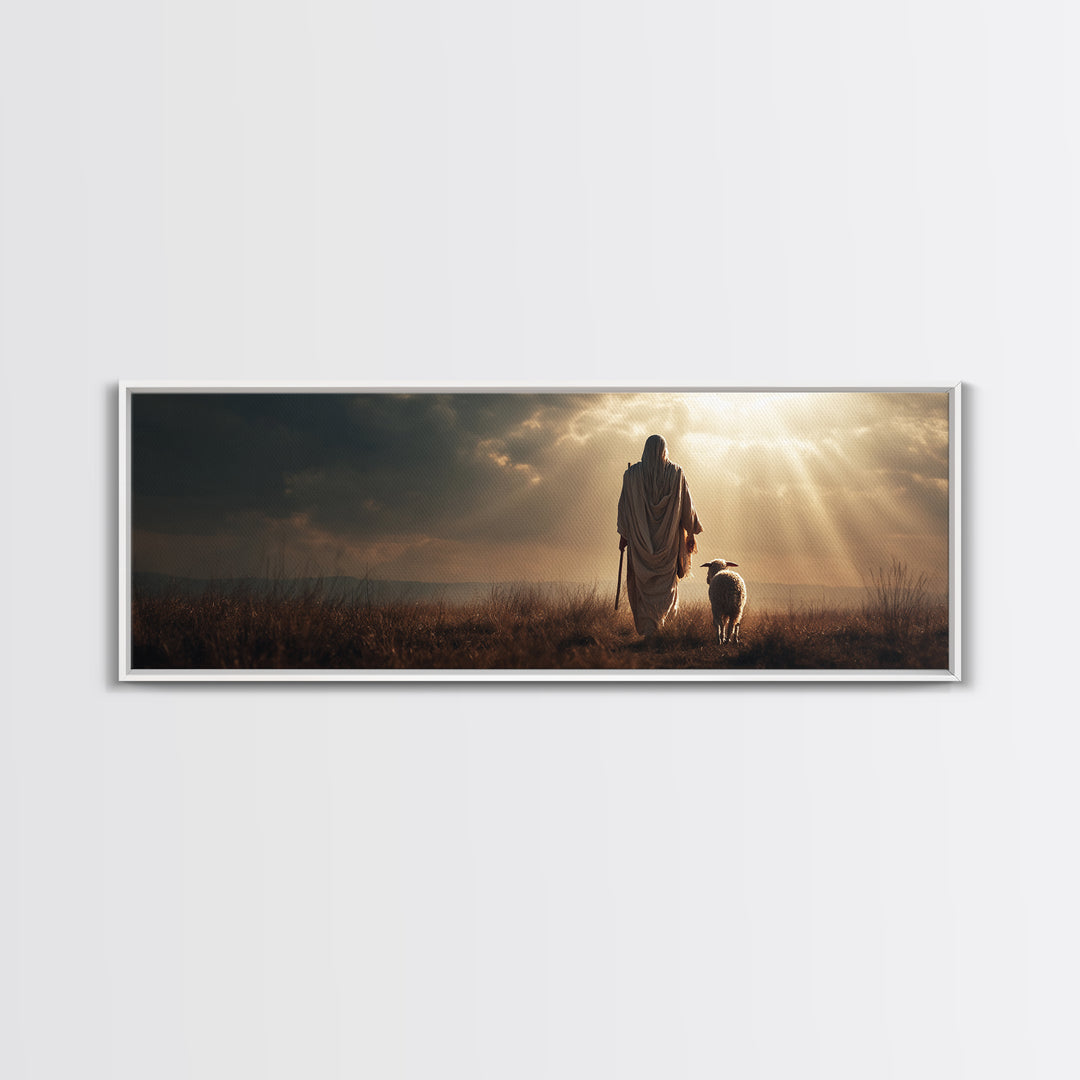 Eternal Shepherd, Framed Canvas Print, Panoramic Wall Art, Christian Art Canvas, Christian Wall Art, Jesus Painting, Christmas Art, Christi