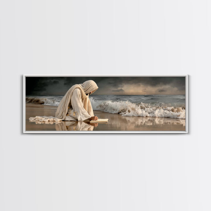 Quiet Sea Prayer | Framed Canvas Print | Jesus Painting | Panoramic Wall Art | Christian Art Print | Christian Wall Art | Christmas Art