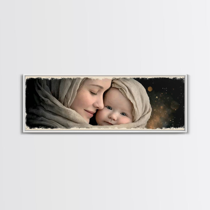 Timeless Sacred Gaze | Framed Canvas Print | Panoramic Painting | Mary And Jesus Painting | Christian Art Canvas | Christian Christmas Art