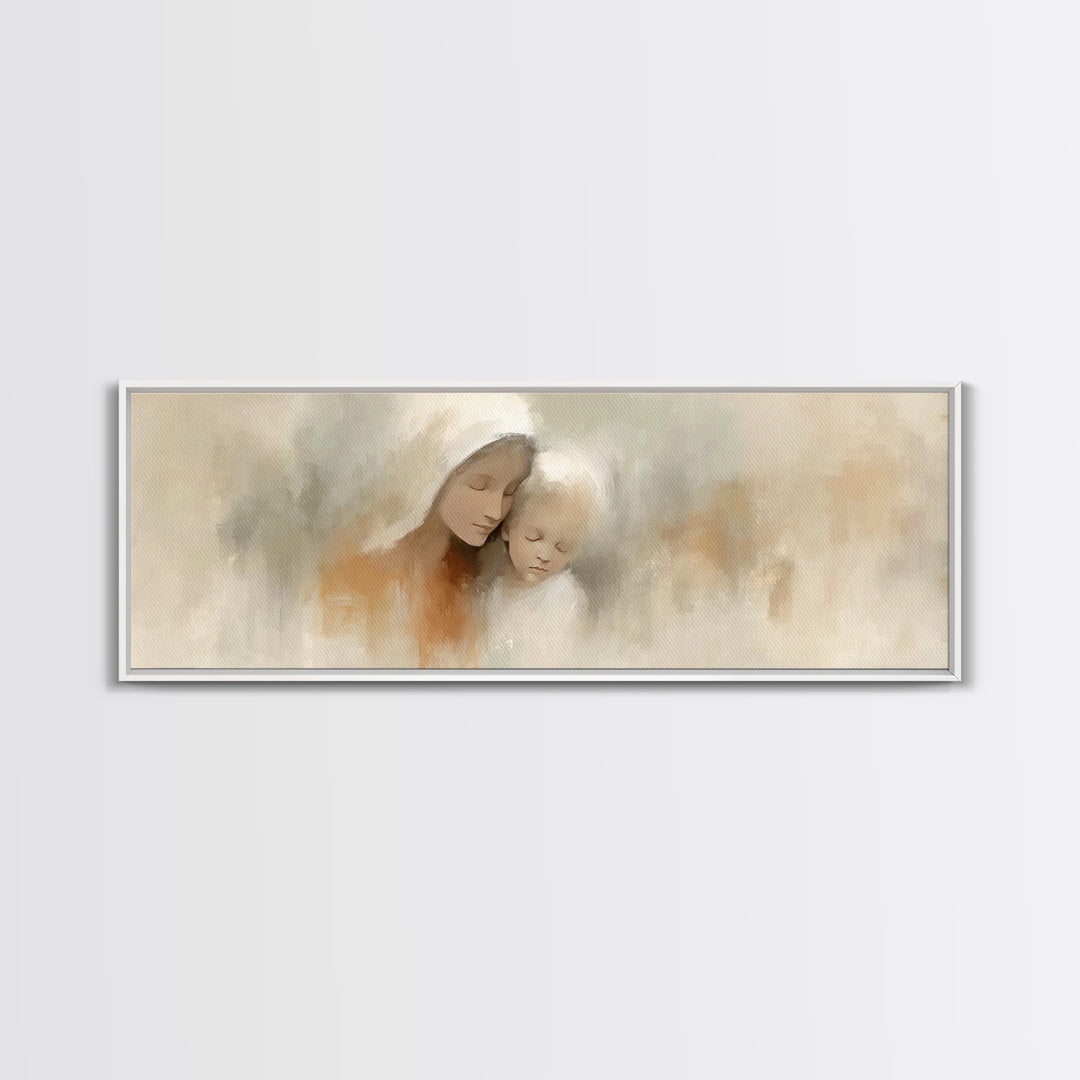 Hushed Bethlehem Love - Framed Canvas Print - Panoramic Print - Christian Wall Art - Mary And Jesus Painting - Christian Art Canvas - Chris