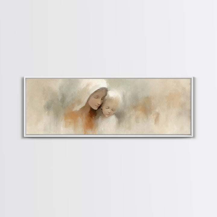 Hushed Bethlehem Love - Framed Canvas Print - Panoramic Print - Christian Wall Art - Mary And Jesus Painting - Christian Art Canvas - Chris