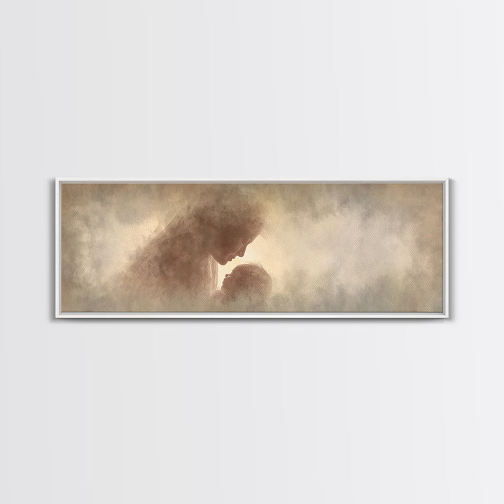 Celestial Motherhood Glow | Framed Canvas Print | Panoramic Art | Christian Art Canvas | Mary And Jesus Painting | Christian Wall Art | Chr