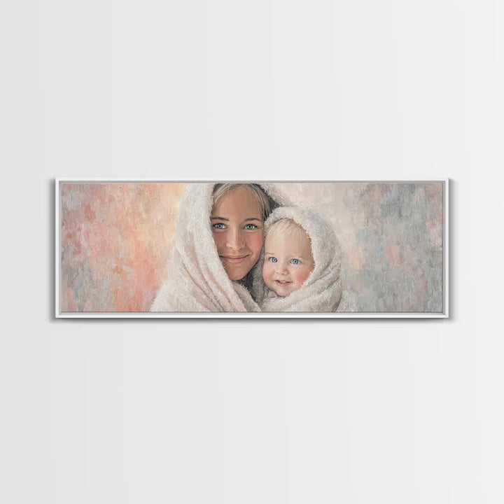 Light Of Pure Joy - Framed Canvas Print - Panoramic Wall Art - Christian Art Canvas - Christmas Art - Mary And Jesus Painting - Christian W