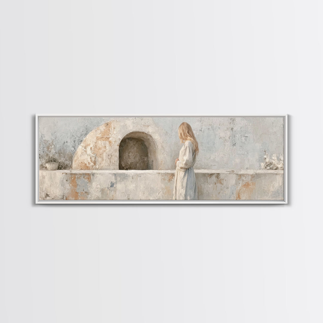 Quiet Tomb Vigil – Framed Canvas Print – Panoramic Painting – Christian Art Canvas – Christian Wall Art – Subtle Christian Art – Jesus Chri