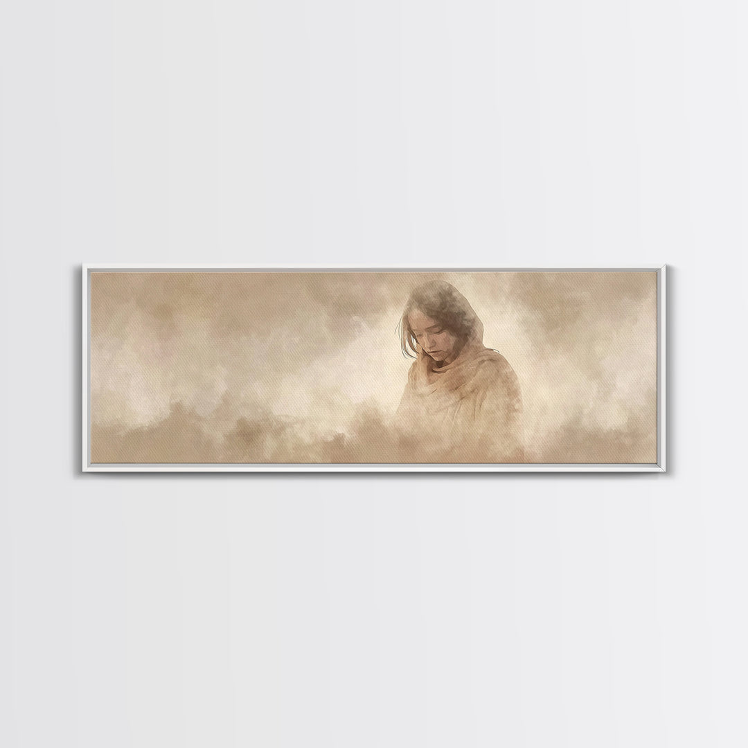 Solitude of Mercy, Framed Canvas Print, Panoramic Art, Christian Art Canvas, Moody Christian Art, Christian Decor, Jesus Painting