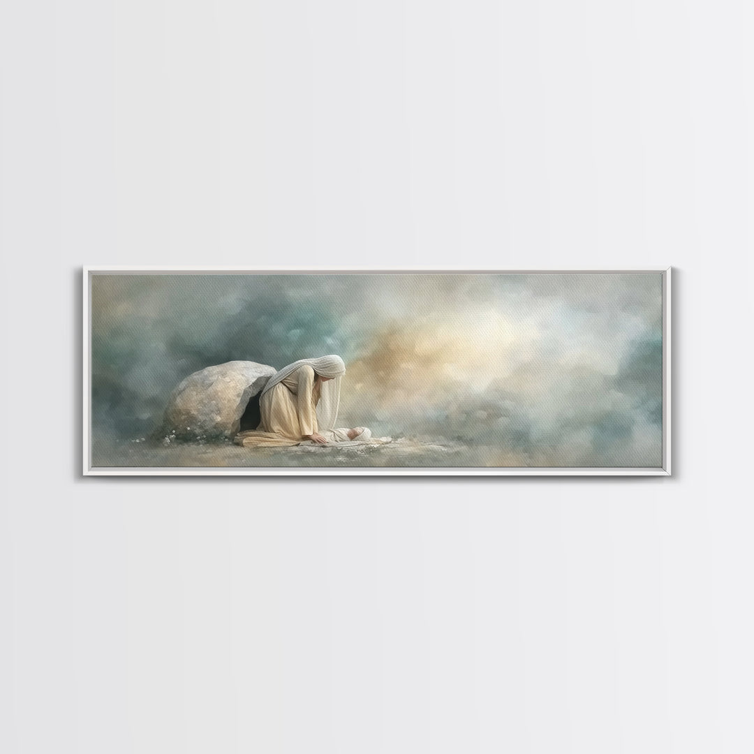 Holy Night Shelter – Framed Canvas Print – Panoramic Wall Art – Birth of Jesus Painting – Christian Art – Christmas Art – Christian Decorat