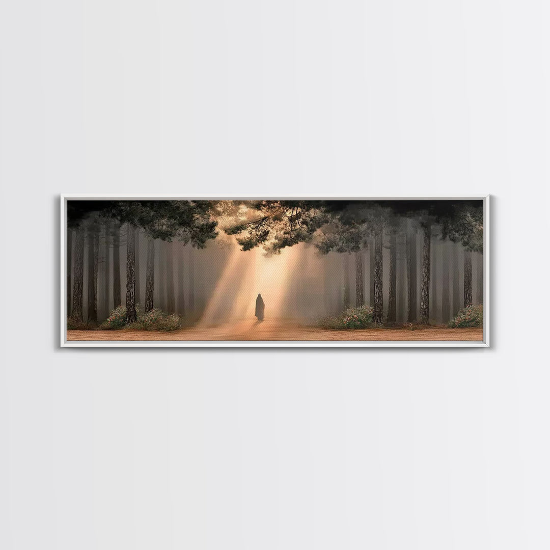 Forest Of Promise, Framed Canvas Print, Panoramic Wall Art, Christian Paintings, Jesus Art Print, Framed Christian Art, Unique Christian Ar