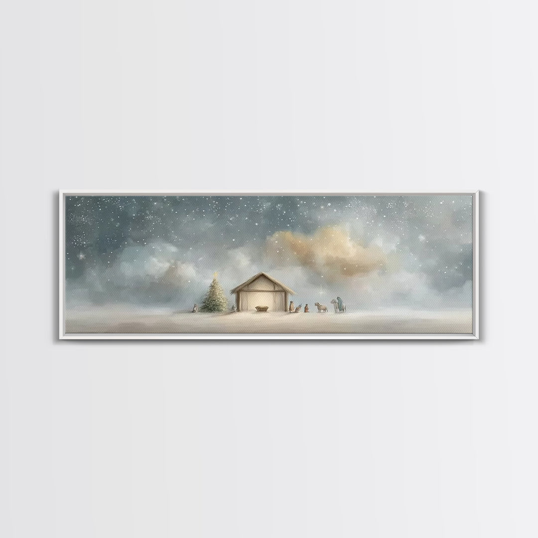 Heavenly Nativity – Framed Canvas Print – Panoramic Print – Christian Christmas Art – Christmas Canvas Wall Art – Christian Art – Framed Ch
