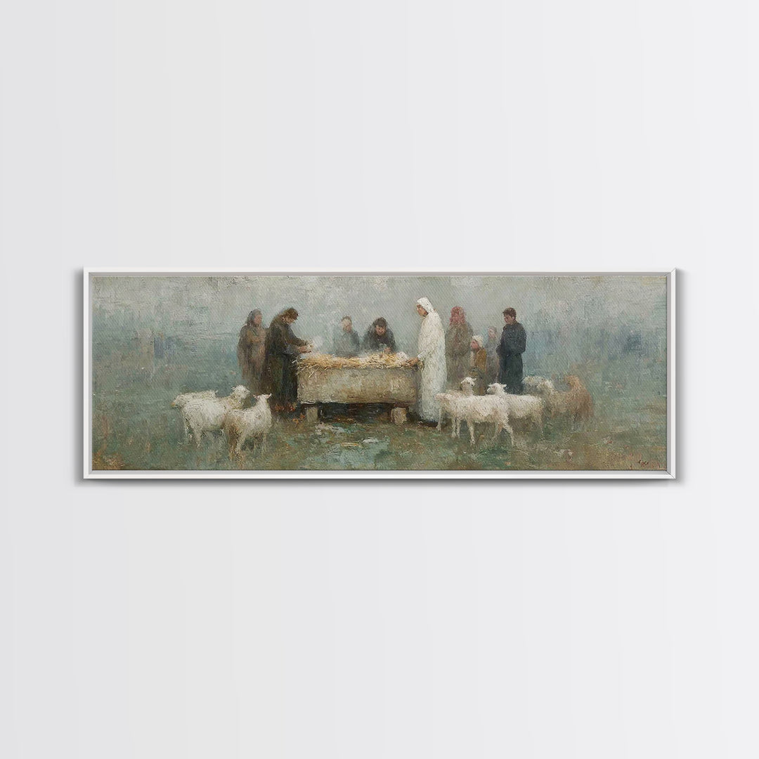 Holy Night Shelter | Framed Canvas Print | Panoramic Painting | Christian Christmas Art | Christian Wall Art | Christian Art Print | Jesus