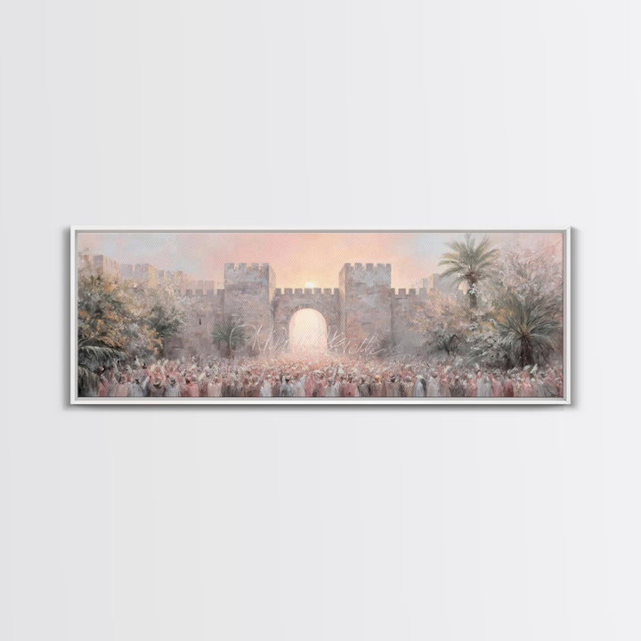 Sacred Palm Procession | Framed Canvas Print | Panoramic Frame | Christian Wall Art | Christian Art Canvas | Christian Christmas Art | Jesu