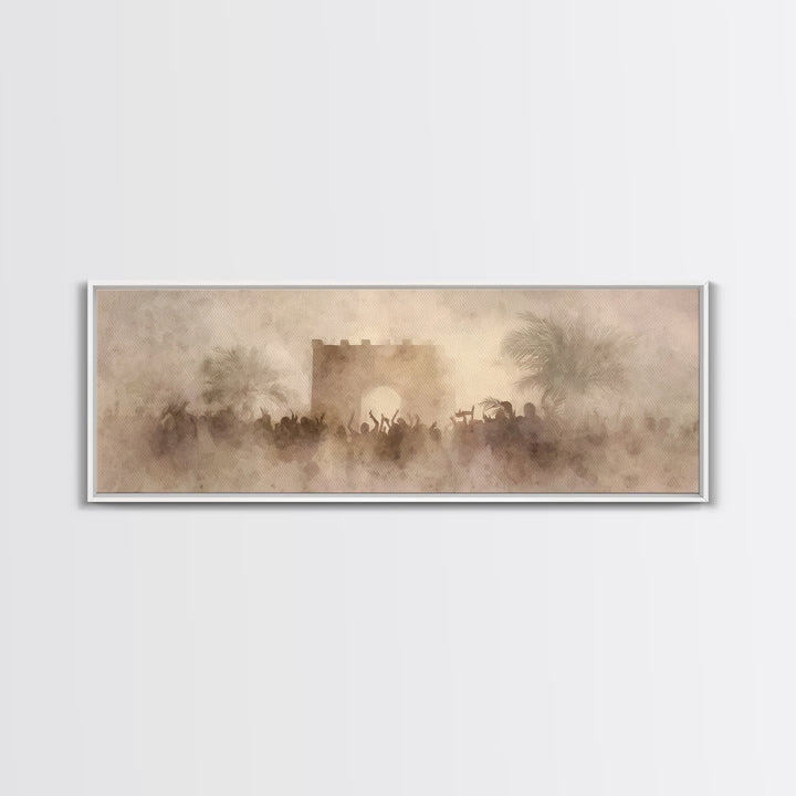 Hosanna Gate Crowd, Framed Canvas Print, Panoramic Art, Christian Art, Christian Wall Art, Christian Christmas, Jesus Painting, Christmas A